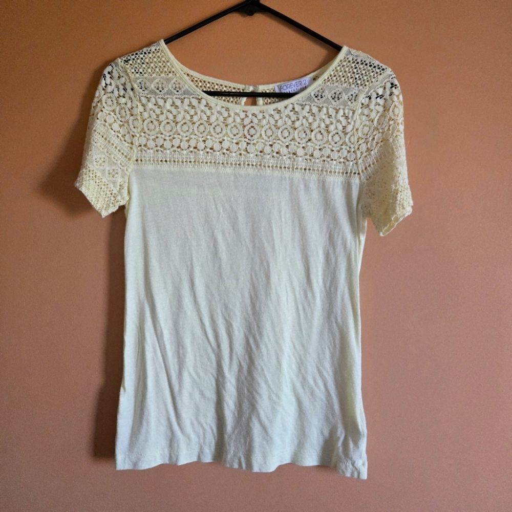 Forever21 Yellow Embroidered Accent Tee, PTP=15"
